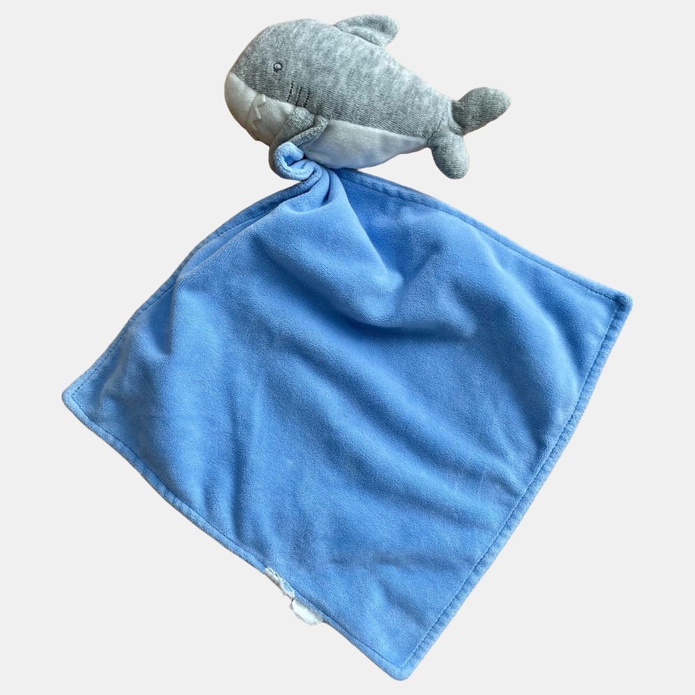 Carters Shark Security Blanket Blue Grey Plush Lovey Snuggle Toy 10.5x10.5 - Picture 2 of 4